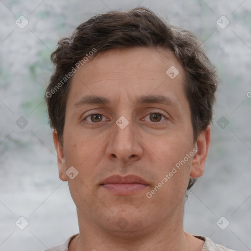 Neutral white adult male with short  brown hair and brown eyes