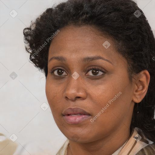 Neutral black young-adult female with short  brown hair and brown eyes