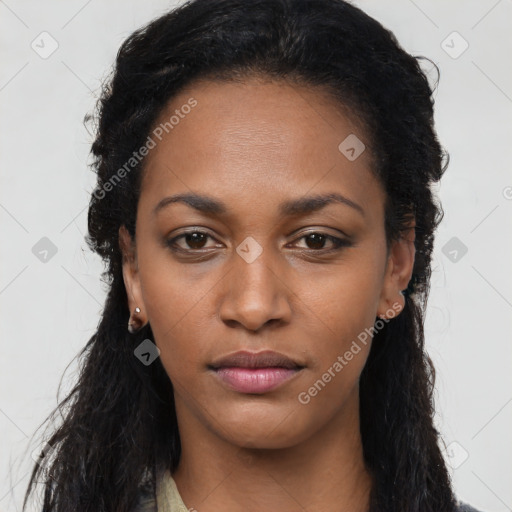 Neutral black young-adult female with long  black hair and brown eyes