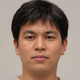 Neutral asian young-adult male with short  brown hair and brown eyes