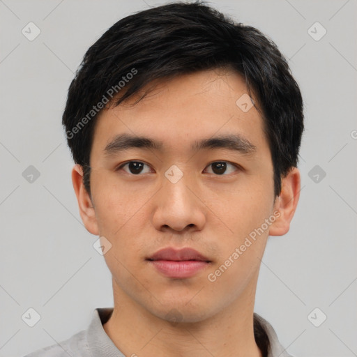 Neutral asian young-adult male with short  black hair and brown eyes