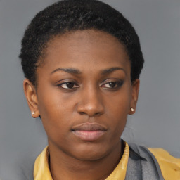 Neutral black young-adult female with short  brown hair and brown eyes