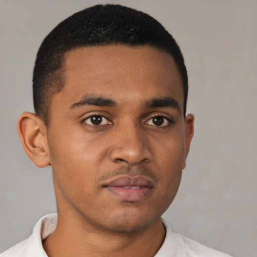 Neutral black young-adult male with short  brown hair and brown eyes
