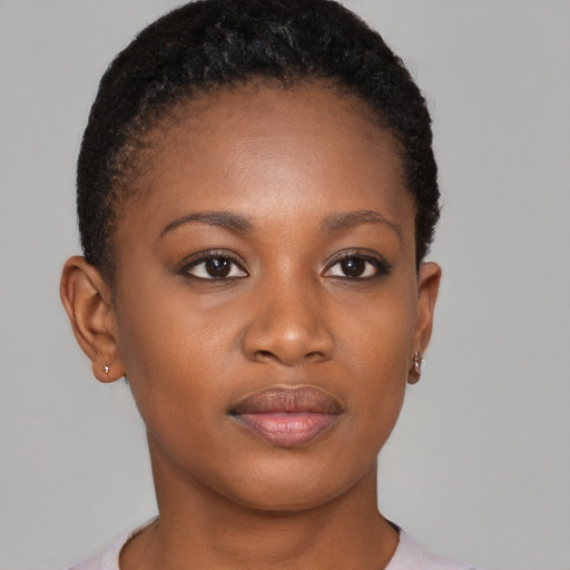 Neutral black young-adult female with short  brown hair and brown eyes