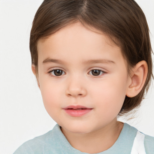 Neutral white child female with short  brown hair and brown eyes