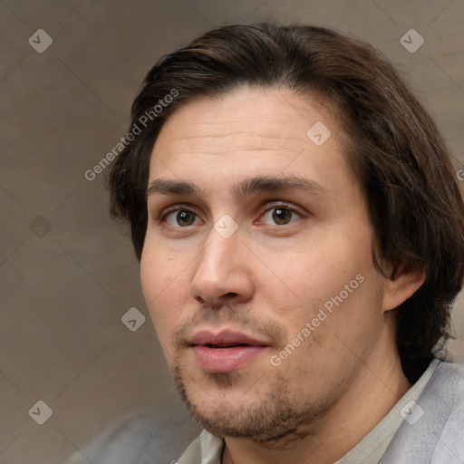 Neutral white adult male with short  brown hair and brown eyes