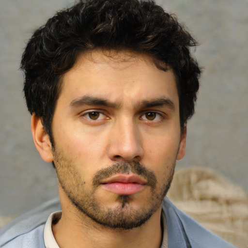 Neutral white young-adult male with short  black hair and brown eyes