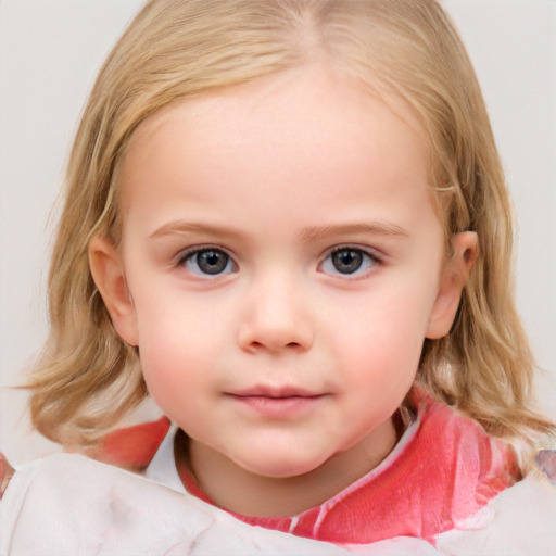 Neutral white child female with medium  brown hair and blue eyes