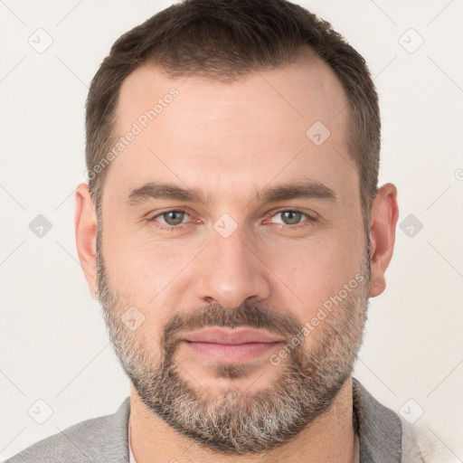 Neutral white adult male with short  brown hair and brown eyes