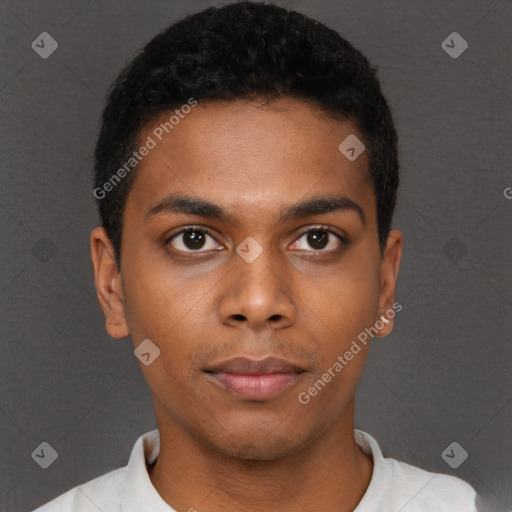 Neutral black young-adult male with short  brown hair and brown eyes