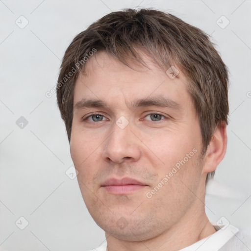 Neutral white adult male with short  brown hair and brown eyes