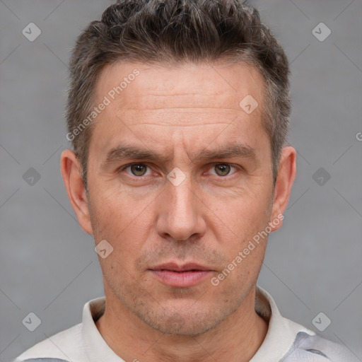 Neutral white adult male with short  brown hair and brown eyes