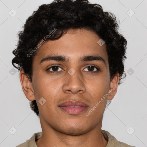 Neutral latino young-adult male with short  brown hair and brown eyes