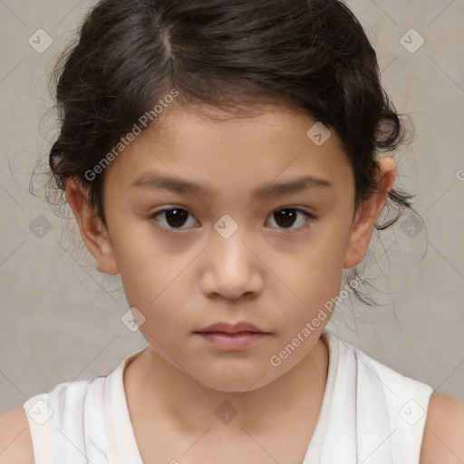 Neutral white child female with medium  brown hair and brown eyes