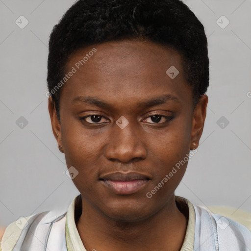 Neutral black young-adult female with short  brown hair and brown eyes