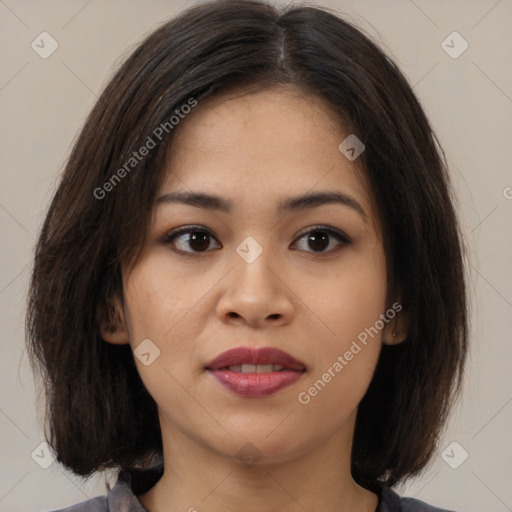 Neutral asian young-adult female with medium  brown hair and brown eyes