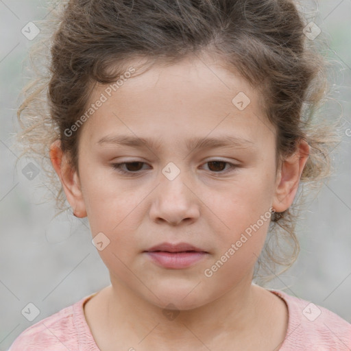 Neutral white child female with medium  brown hair and brown eyes