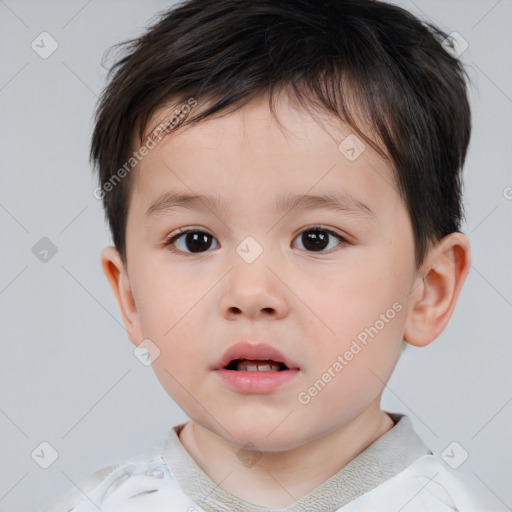 Neutral white child male with short  brown hair and brown eyes