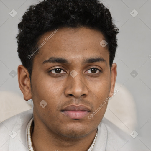 Neutral black young-adult male with short  brown hair and brown eyes