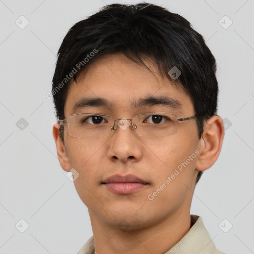 Neutral asian young-adult male with short  brown hair and brown eyes