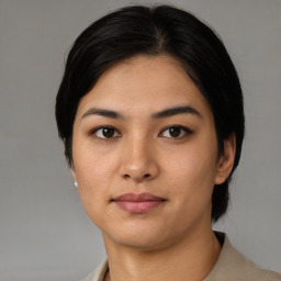 Neutral asian young-adult female with medium  black hair and brown eyes