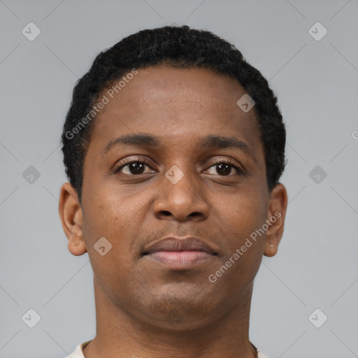 Neutral black young-adult male with short  brown hair and brown eyes