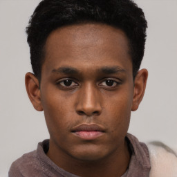 Neutral black young-adult male with short  brown hair and brown eyes