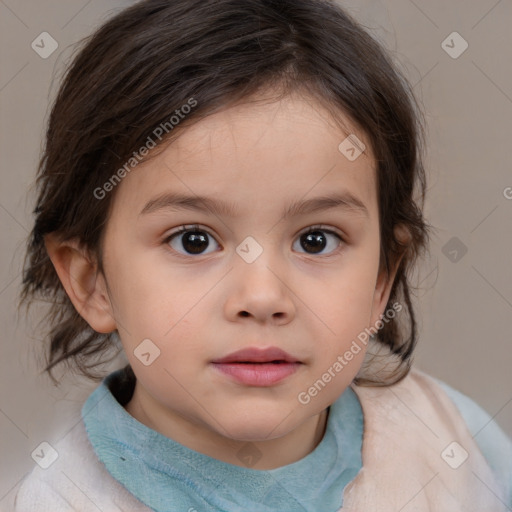 Neutral white child female with medium  brown hair and brown eyes