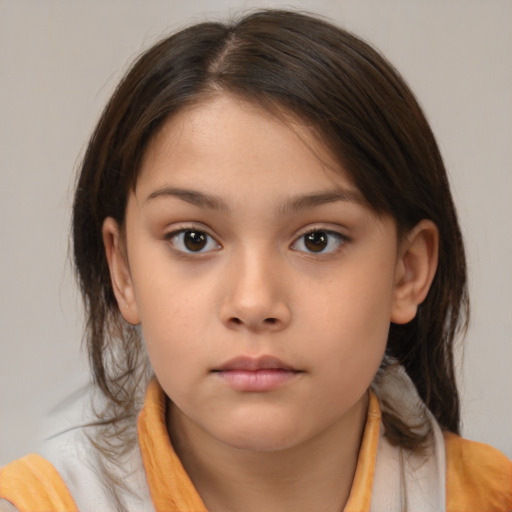 Neutral white child female with medium  brown hair and brown eyes