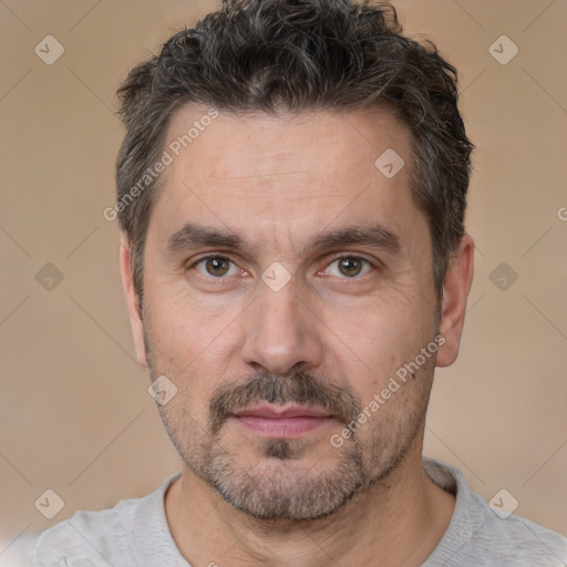 Neutral white adult male with short  brown hair and brown eyes