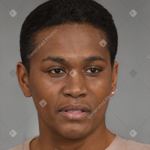 Neutral black young-adult male with short  brown hair and brown eyes