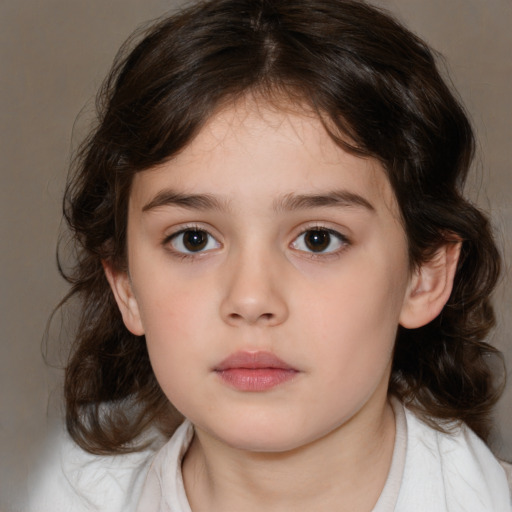 Neutral white child female with medium  brown hair and brown eyes