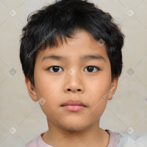 Neutral asian child male with short  brown hair and brown eyes