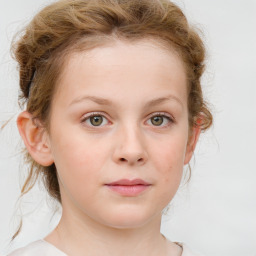 Neutral white child female with medium  brown hair and blue eyes