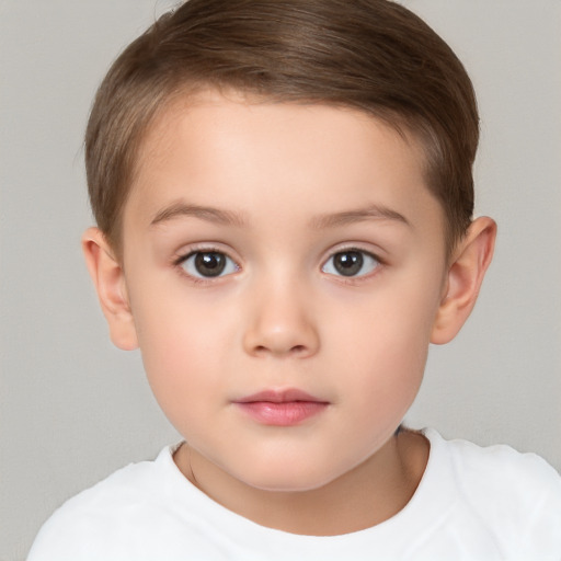 Neutral white child female with short  brown hair and brown eyes