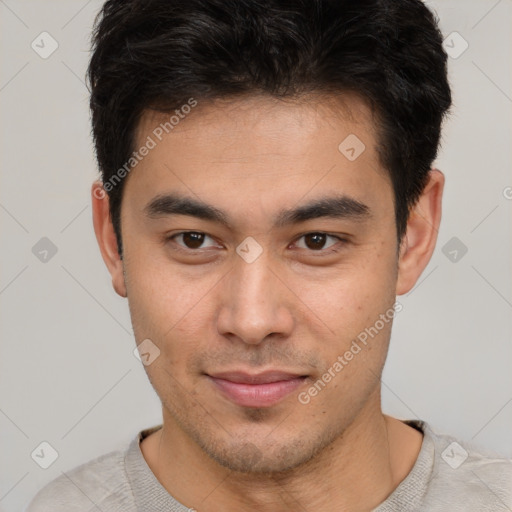 Neutral latino young-adult male with short  brown hair and brown eyes