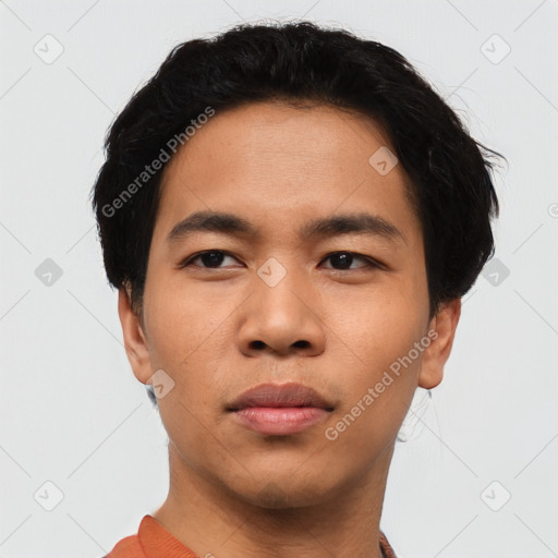 Neutral asian young-adult male with short  black hair and brown eyes