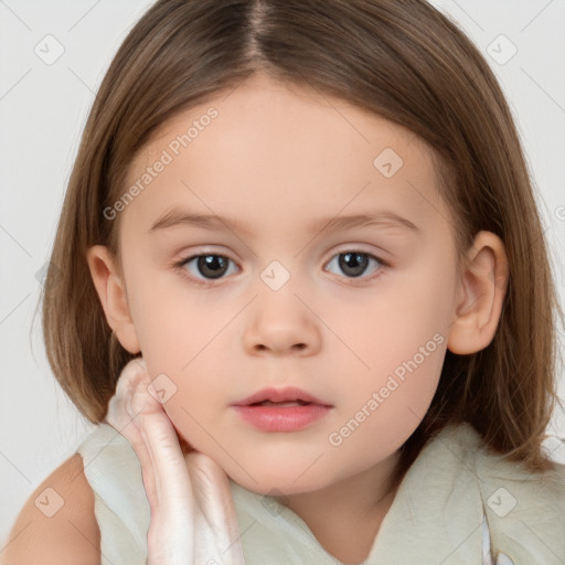 Neutral white child female with medium  brown hair and brown eyes