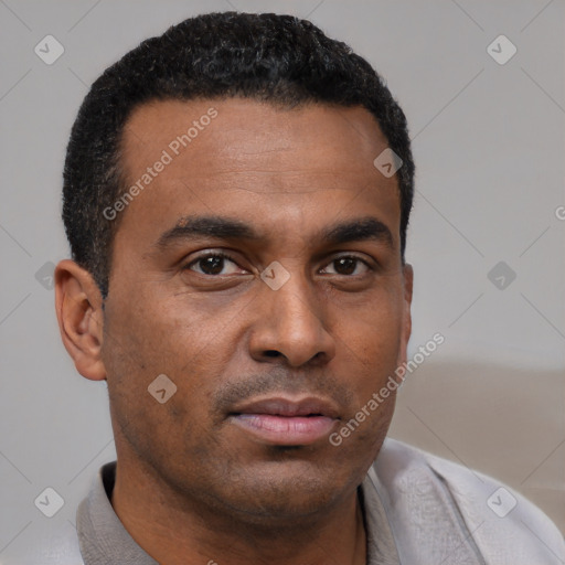 Neutral black young-adult male with short  brown hair and brown eyes
