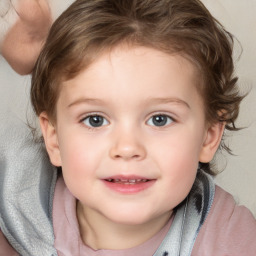 Joyful white child female with medium  brown hair and blue eyes