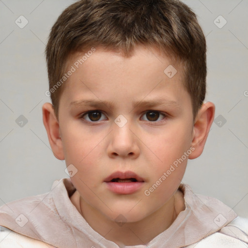 Neutral white child male with short  brown hair and brown eyes