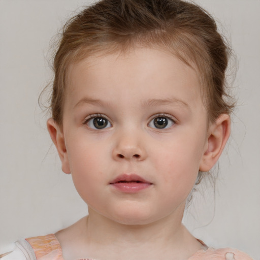 Neutral white child female with medium  brown hair and brown eyes