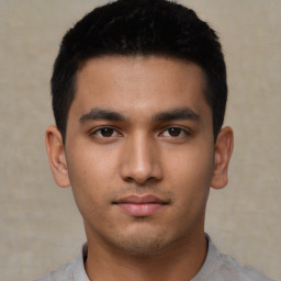 Neutral asian young-adult male with short  brown hair and brown eyes