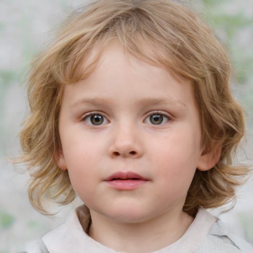 Neutral white child female with medium  brown hair and blue eyes