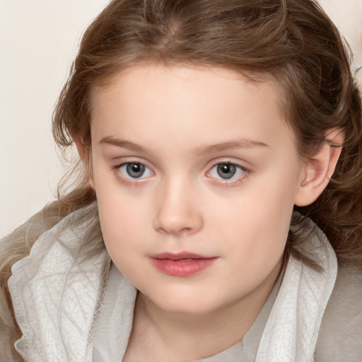 Neutral white child female with medium  brown hair and brown eyes