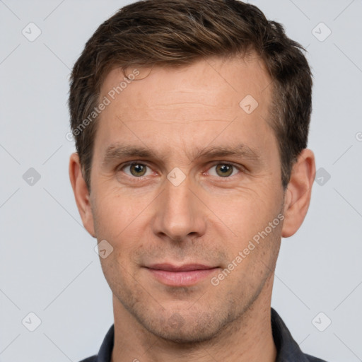 Neutral white adult male with short  brown hair and brown eyes