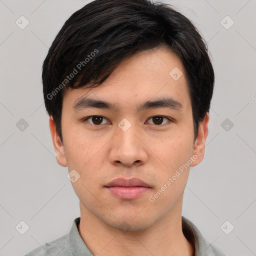 Neutral asian young-adult male with short  black hair and brown eyes