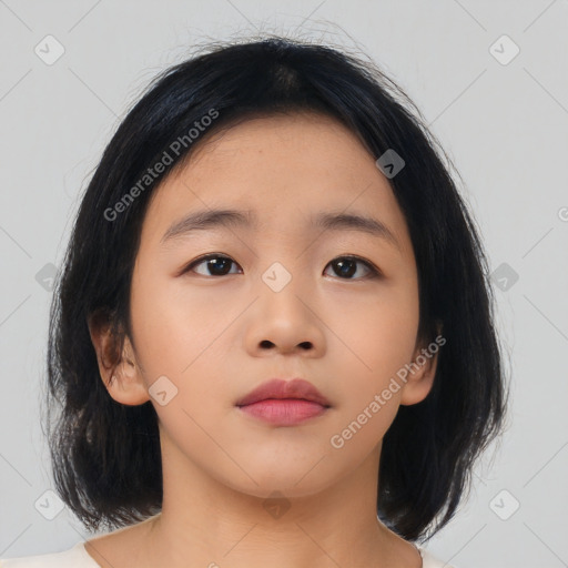 Neutral asian young-adult female with medium  brown hair and brown eyes