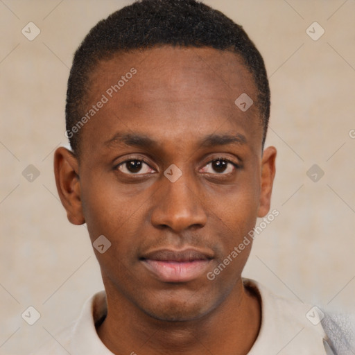 Neutral black young-adult male with short  brown hair and brown eyes