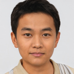 Neutral asian young-adult male with short  brown hair and brown eyes